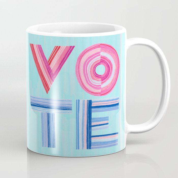 Vote Hand Lettering on Blue Watercolor Background Coffee Mug Gallery Image 1