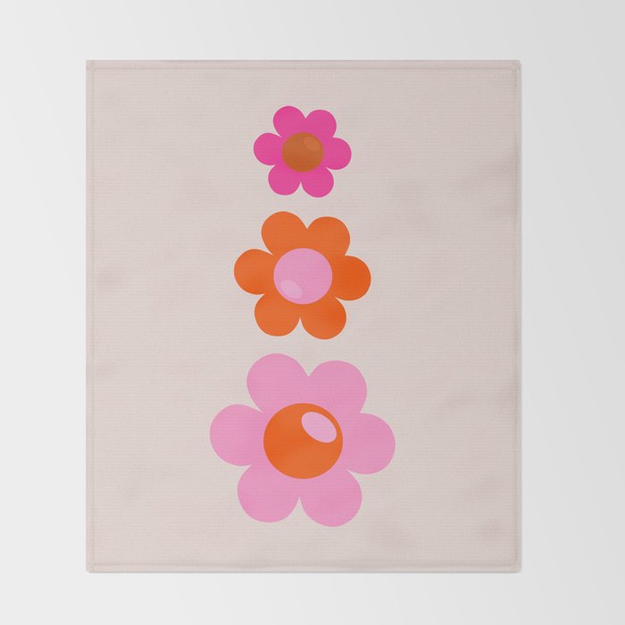 Les Fleurs | 01 - Abstract Retro Floral, Pink And Orange Print Preppy Flowers Throw Blanket Gallery Image 2
