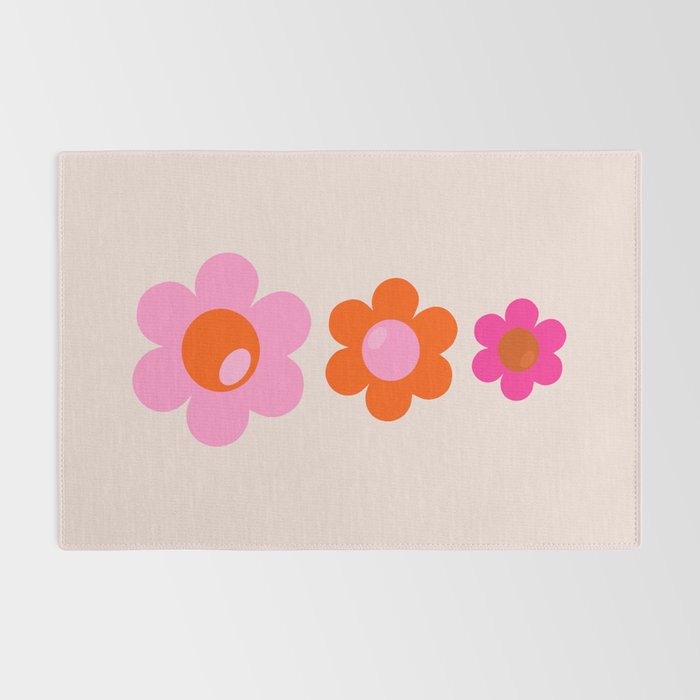 Les Fleurs | 01 - Abstract Retro Floral, Pink And Orange Print Preppy Flowers Rug Gallery Image 2