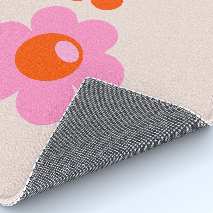 Les Fleurs | 01 - Abstract Retro Floral, Pink And Orange Print Preppy Flowers Rug Gallery Image 4