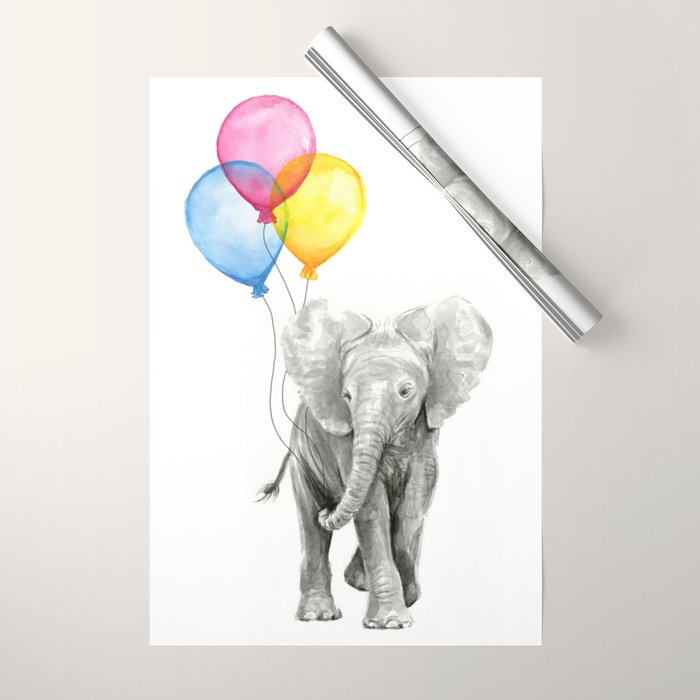 Baby Elephant Spraying Rainbow Wrapping Paper Gallery Image 1