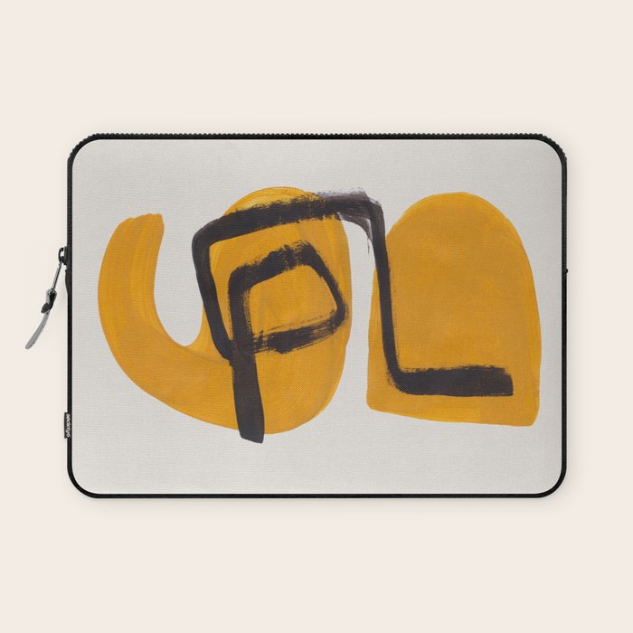 Funky Strange Mid Century Modern Minimalist Art Yellow Black Abstract Pattern by Ejaaz Haniff Laptop Sleeve Gallery Image 1