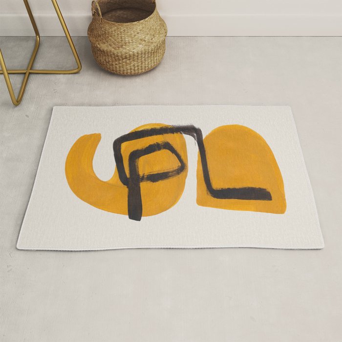 Funky Strange Mid Century Modern Minimalist Art Yellow Black Abstract Pattern by Ejaaz Haniff Rug Gallery Image 1