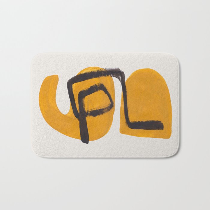 Funky Strange Mid Century Modern Minimalist Art Yellow Black Abstract Pattern by Ejaaz Haniff Bath Mat Gallery Image 1