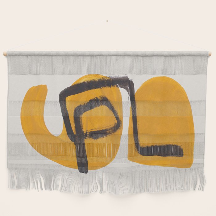 Funky Strange Mid Century Modern Minimalist Art Yellow Black Abstract Pattern by Ejaaz Haniff Wall Hanging Gallery Image 1