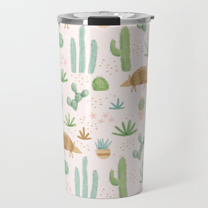 Armadillos in the Desert - Watercolor Travel Mug Gallery Image 1