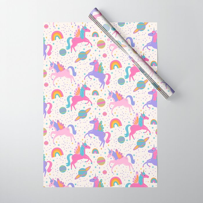 Space Unicorn - Neon Rainbow Wrapping Paper Gallery Image 1