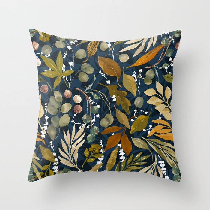 Fall leafy nature dark A Throw Pillow Gallery Image 1