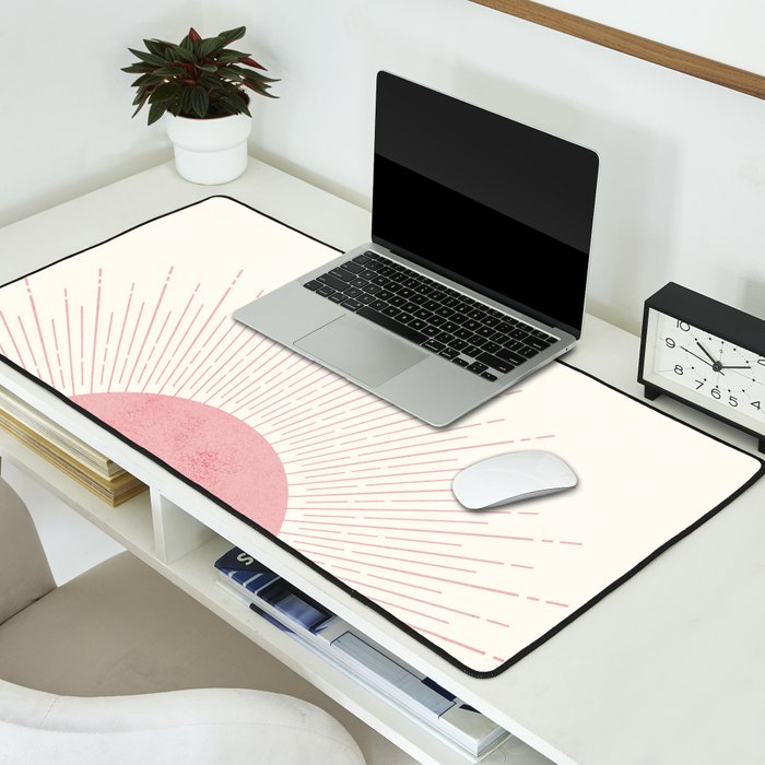 Pink Sunrise Boho Midcentury Desk Mat Gallery Image 2