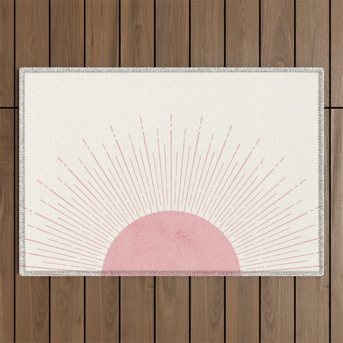 Pink Sunrise Boho Midcentury Outdoor Rug Gallery Image 1