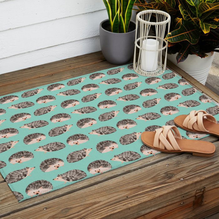 Hedgehog Turquoise Outdoor Rug Gallery Image 2