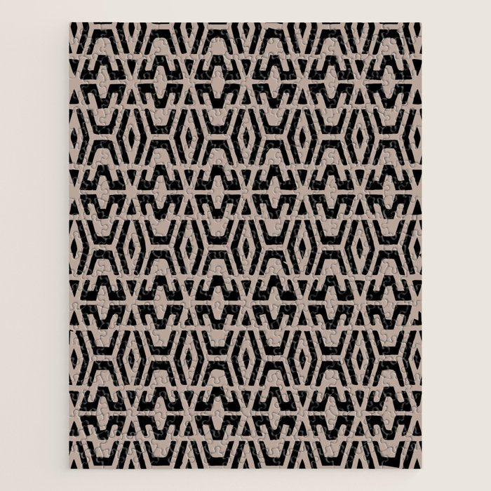 Geometric Art, Aztec Prints, Black and Beige, Wall Art Boho Jigsaw Puzzle Gallery Image 1