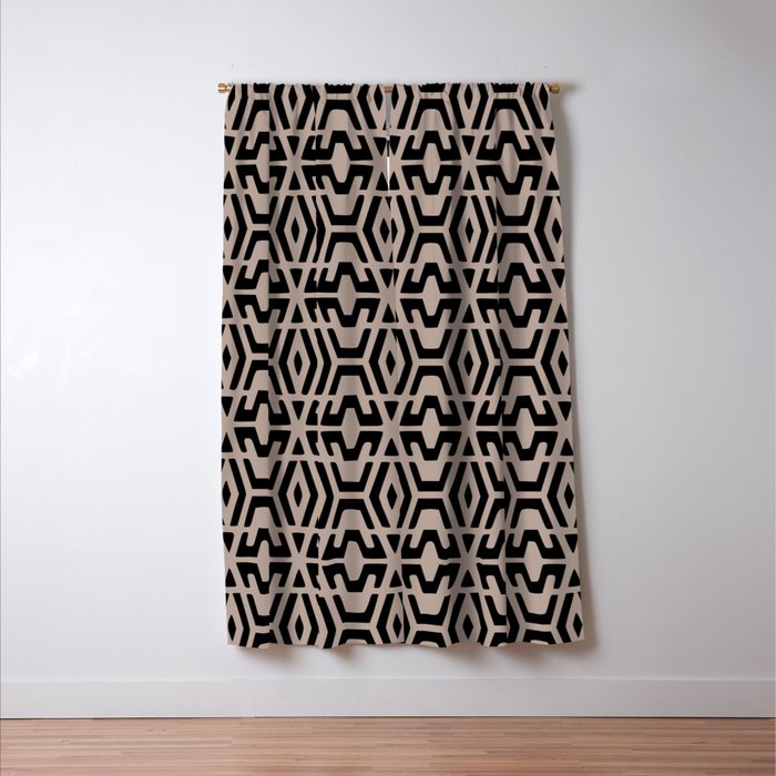 Geometric Art, Aztec Prints, Black and Beige, Wall Art Boho Window Curtain Gallery Image 3