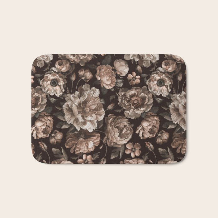Opulent Floral Drama Moody Dark Brown Botanical Vibes Bath Mat Gallery Image 1