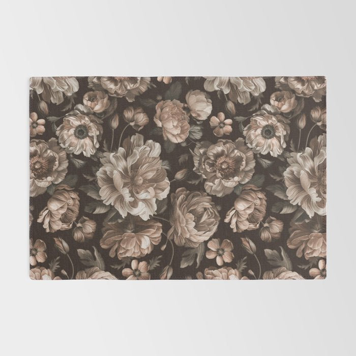 Opulent Floral Drama Moody Dark Brown Botanical Vibes Rug Gallery Image 2