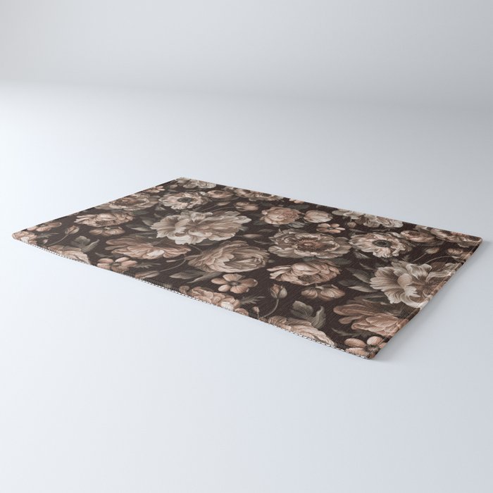 Opulent Floral Drama Moody Dark Brown Botanical Vibes Rug Gallery Image 3