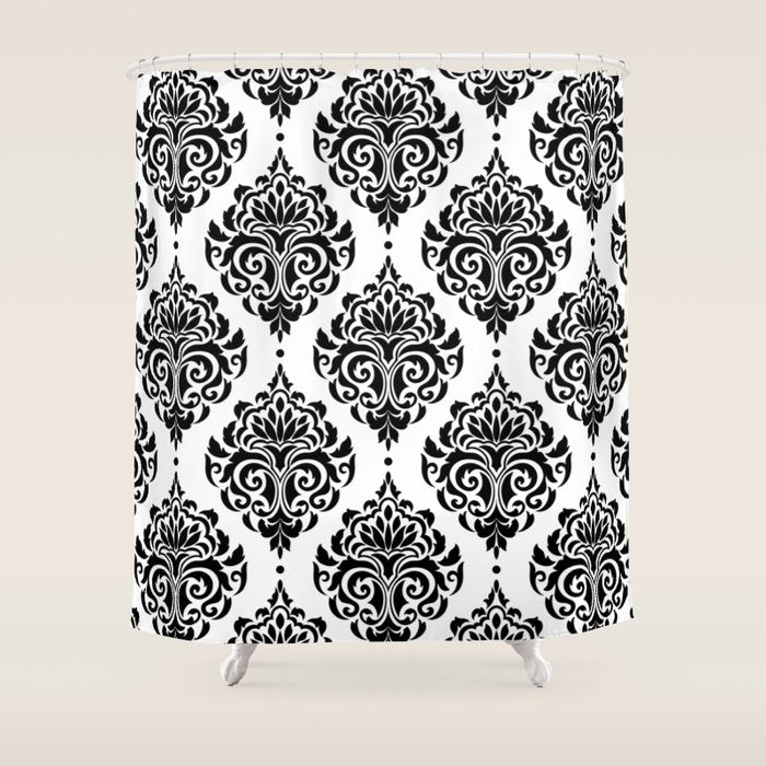 Black and White Damask Shower Curtain Gallery Image 1