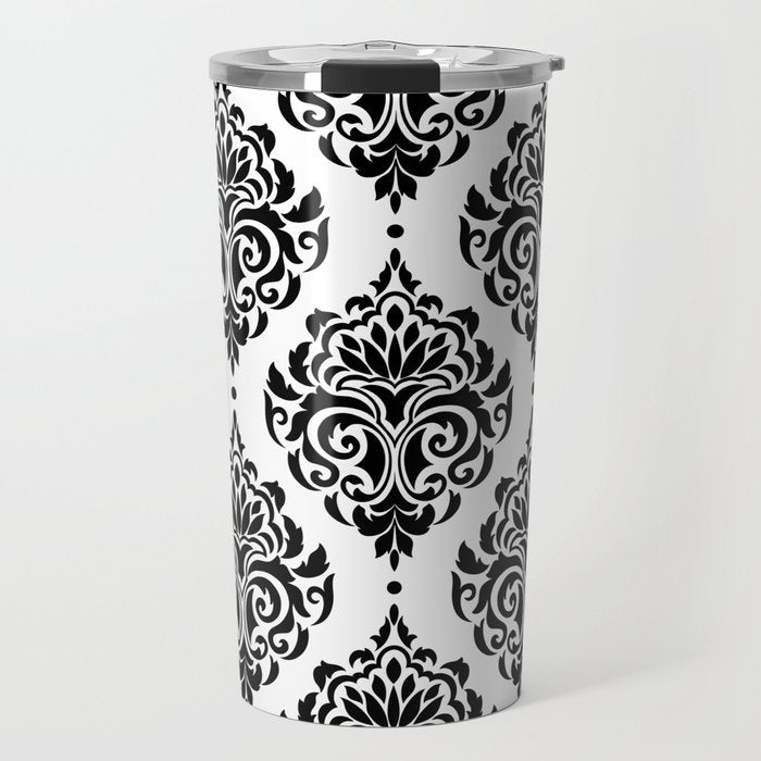 Black and White Damask Travel Mug Gallery Image 1
