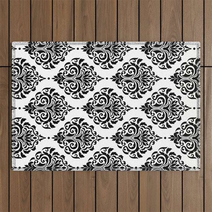 Black and White Damask Outdoor Rug Gallery Image 1