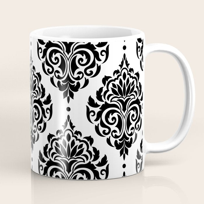 Black and White Damask Coffee Mug Gallery Image 1