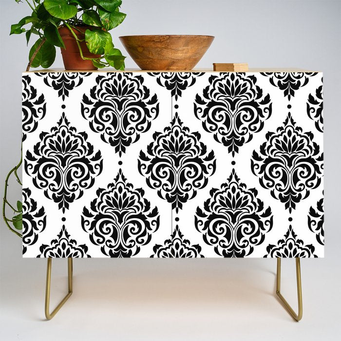Black and White Damask Credenza Gallery Image 1
