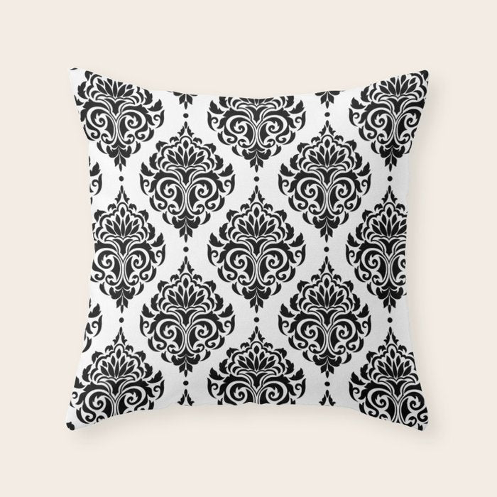 Black and White Damask Throw Pillow Gallery Image 1
