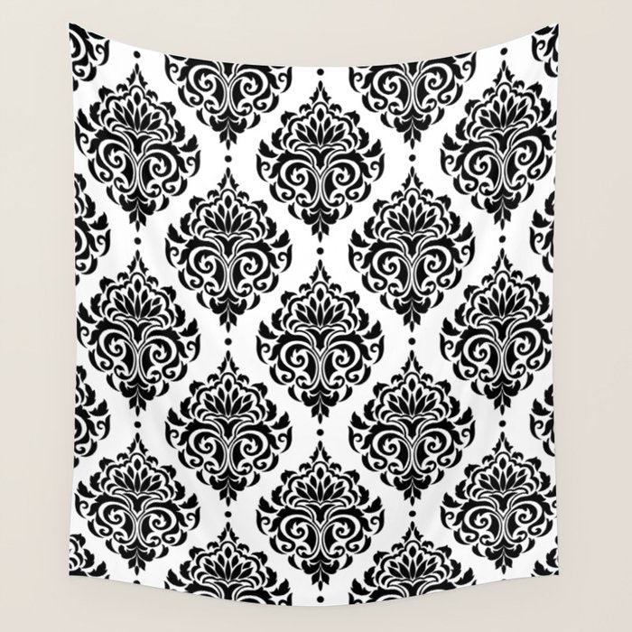 Black and White Damask Wall Tapestry Gallery Image 1