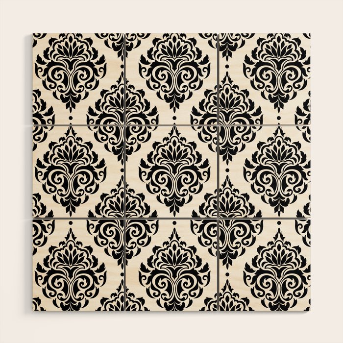 Black and White Damask Wood Wall Art Gallery Image 1