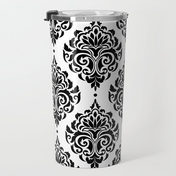 Black and White Damask Travel Mug Gallery Image 3