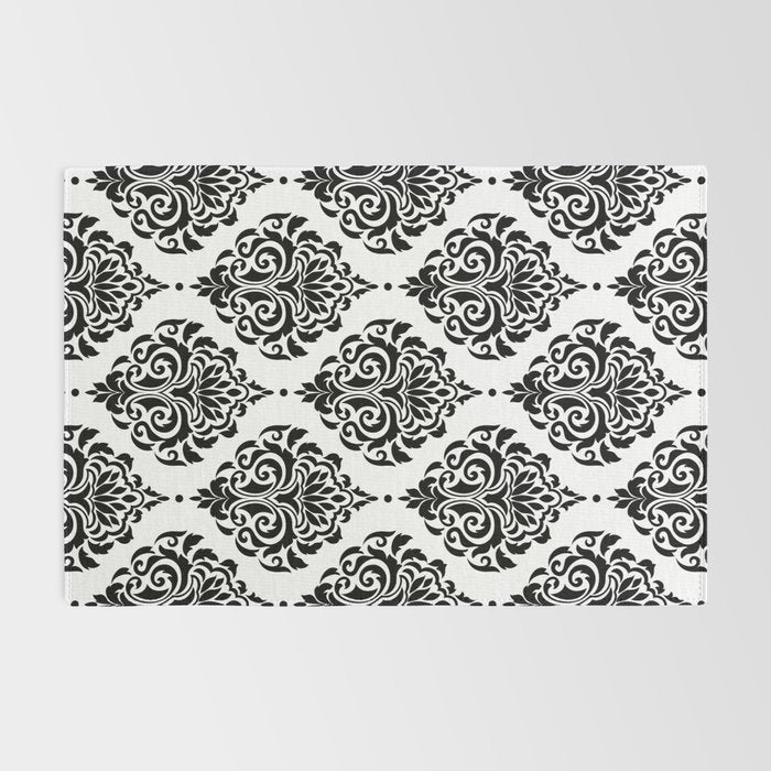 Black and White Damask Rug Gallery Image 2
