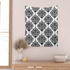 Black and White Damask Wall Tapestry Gallery Image 2