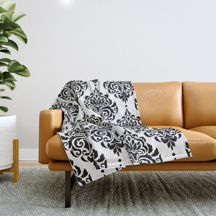 Black and White Damask Throw Blanket Gallery Image 1