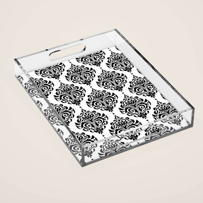 Black and White Damask Acrylic Tray Gallery Image 1