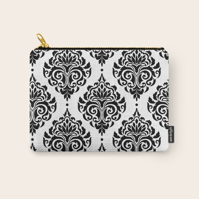 Black and White Damask Carry All Pouch Gallery Image 1