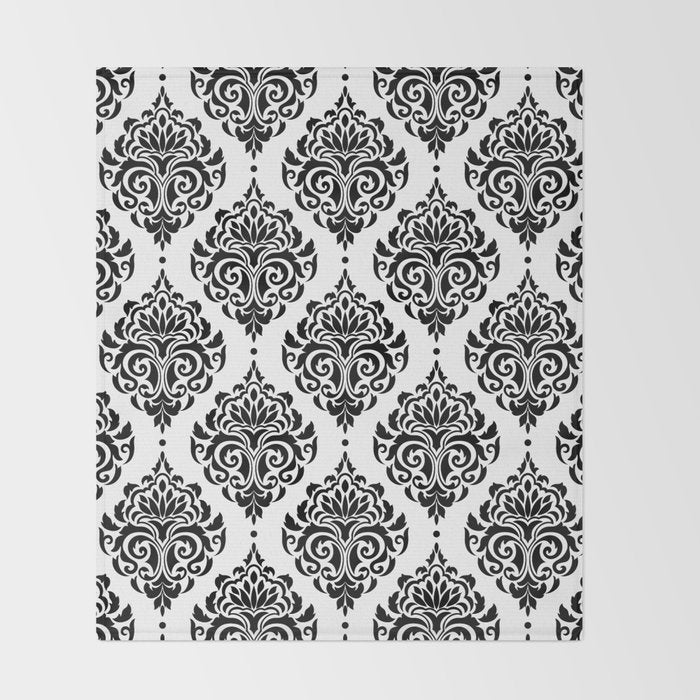 Black and White Damask Throw Blanket Gallery Image 2
