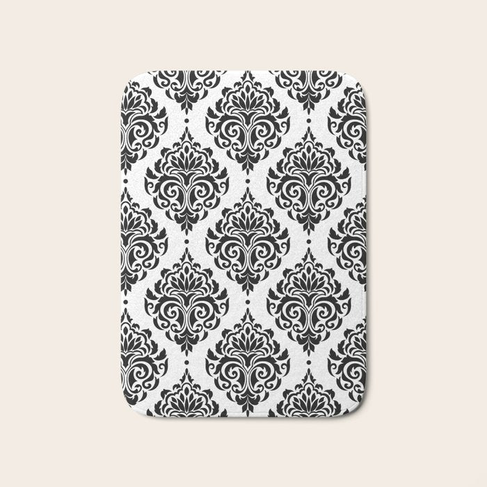 Black and White Damask Bath Mat Gallery Image 1