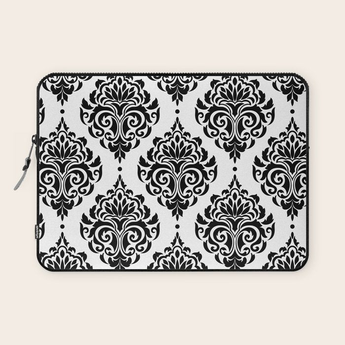 Black and White Damask Laptop Sleeve Gallery Image 1