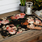 Antique Botanical Shiny Peach Roses And Chamomile Midnight Garden 2 Outdoor Rug Gallery Image 2
