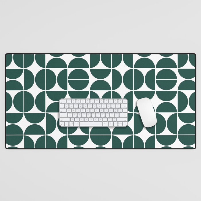 Mid Century Modern Geometric 04 Dark Green Desk Mat Gallery Image 1