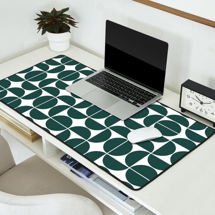 Mid Century Modern Geometric 04 Dark Green Desk Mat Gallery Image 2