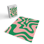 Retro Liquid Swirl Abstract Pattern Square in Bright Green and Blush Pink Jigsaw Puzzle Gallery Image 2