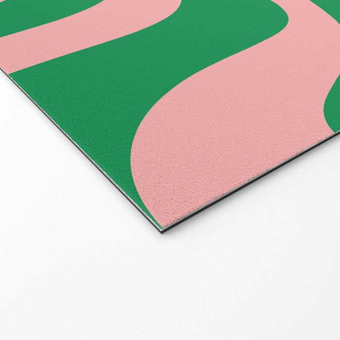 Retro Liquid Swirl Abstract Pattern Square in Bright Green and Blush Pink Welcome Mat Gallery Image 2