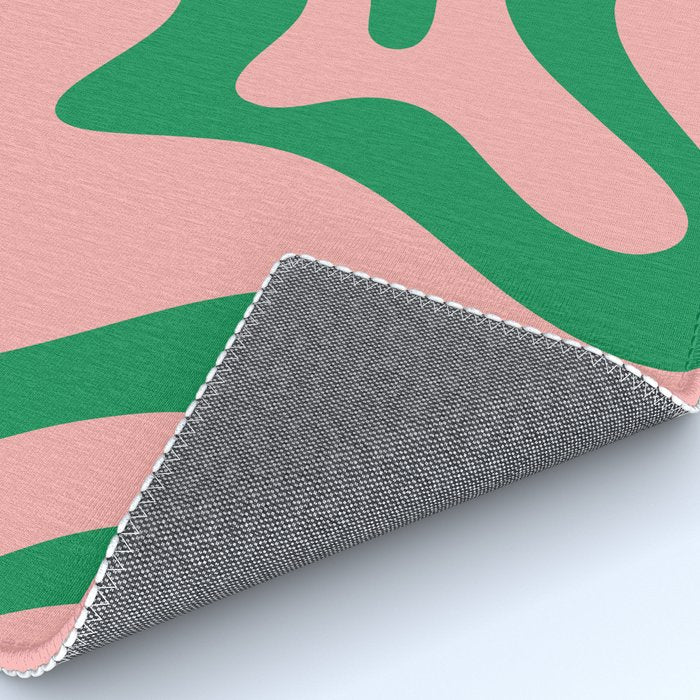Retro Liquid Swirl Abstract Pattern Square in Bright Green and Blush Pink Rug Gallery Image 4