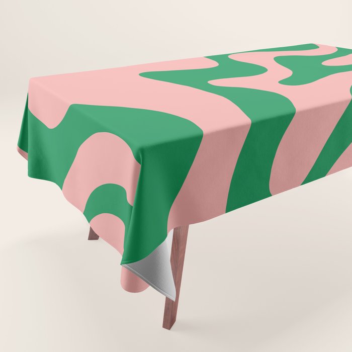 Retro Liquid Swirl Abstract Pattern Square in Bright Green and Blush Pink Tablecloth Gallery Image 1