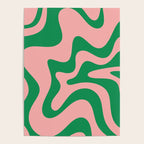 Retro Liquid Swirl Abstract Pattern Square in Bright Green and Blush Pink Poster Gallery Image 4