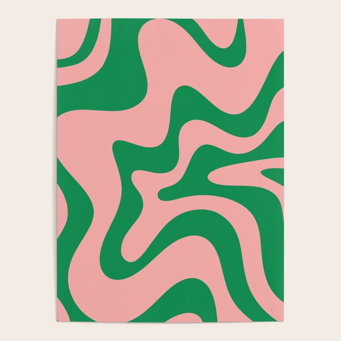 Retro Liquid Swirl Abstract Pattern Square in Bright Green and Blush Pink Poster Gallery Image 4