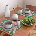 Retro Liquid Swirl Abstract Pattern Square in Bright Green and Blush Pink Placemat Gallery Image 2