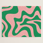 Retro Liquid Swirl Abstract Pattern Square in Bright Green and Blush Pink Jigsaw Puzzle Gallery Image 1