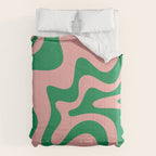 Retro Liquid Swirl Abstract Pattern Square in Bright Green and Blush Pink Comforter Gallery Image 6