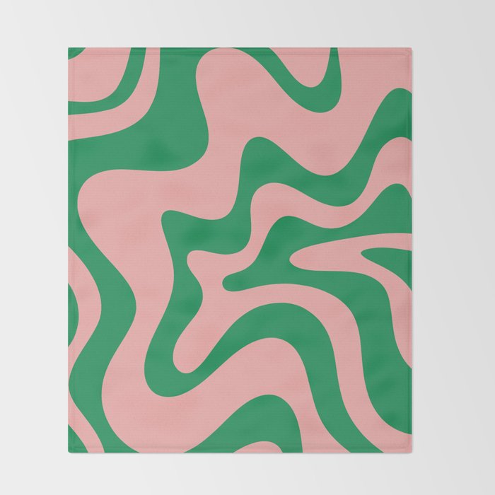 Retro Liquid Swirl Abstract Pattern Square in Bright Green and Blush Pink Throw Blanket Gallery Image 2